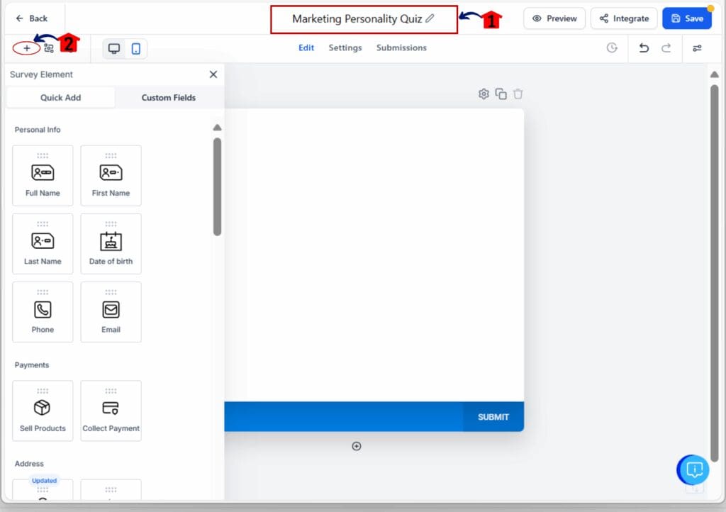 marketing personality quiz - rename