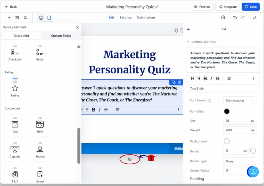 marketing personality quiz - add slide