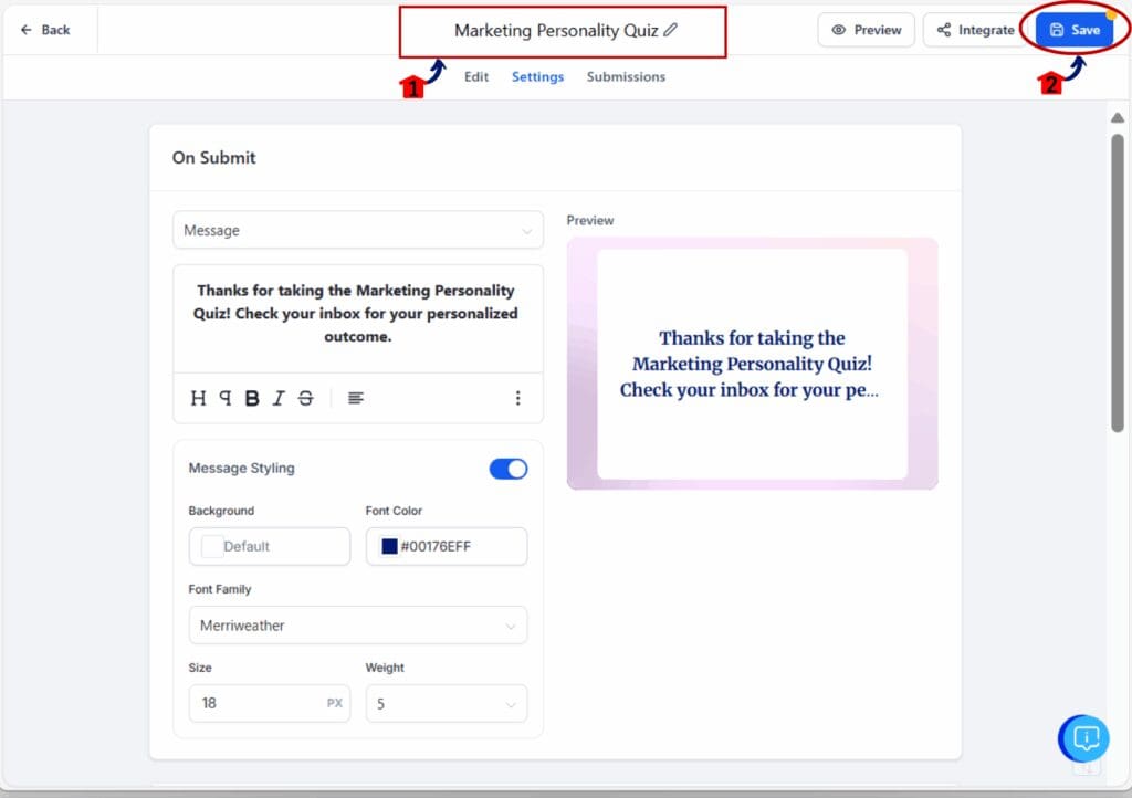 marketing personality quiz - save