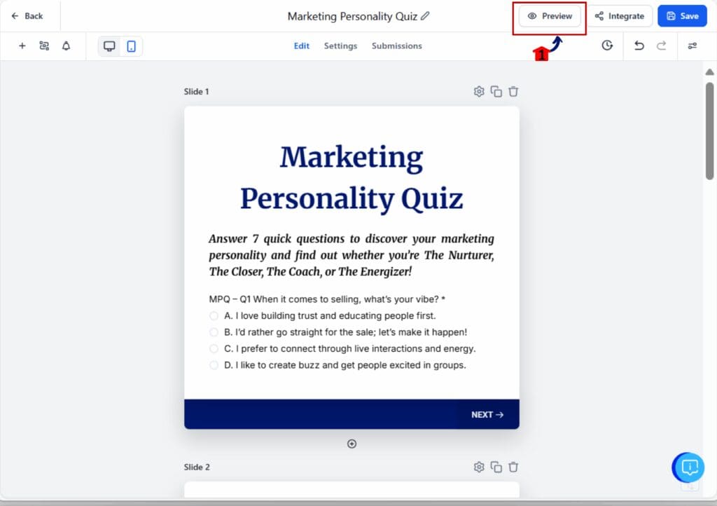 marketing personality quiz - preview