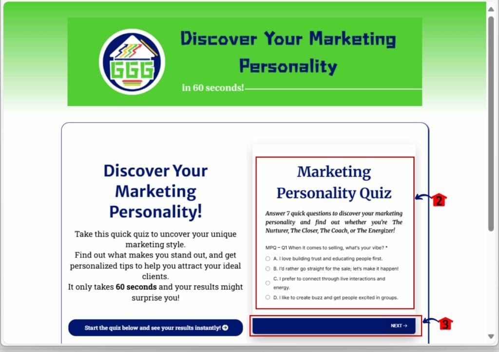 marketing personality quiz testing