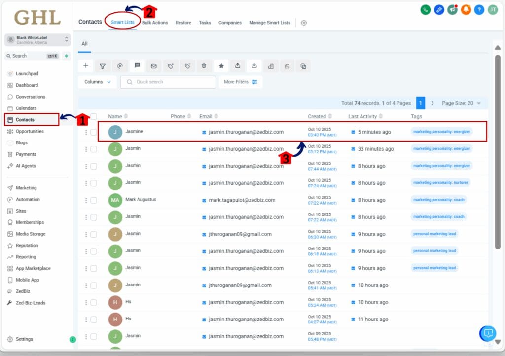 marketing personality quiz - check contact record