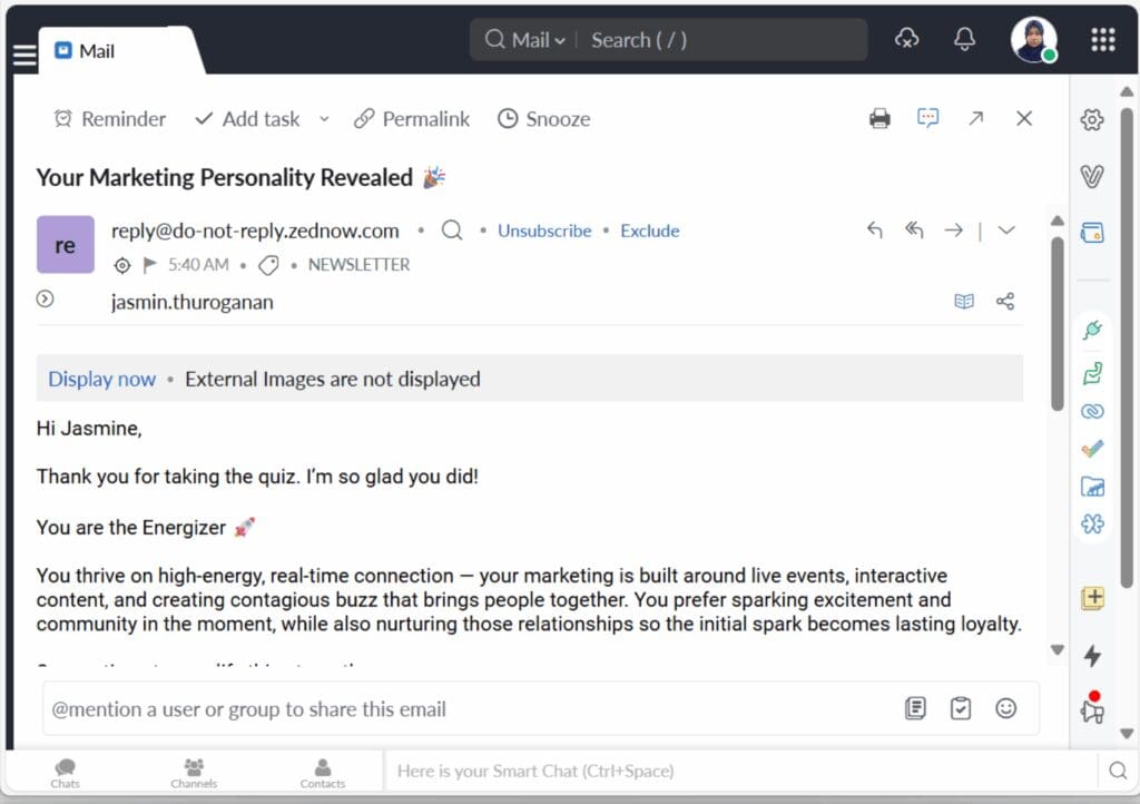 marketing personality quiz testing - email delivery
