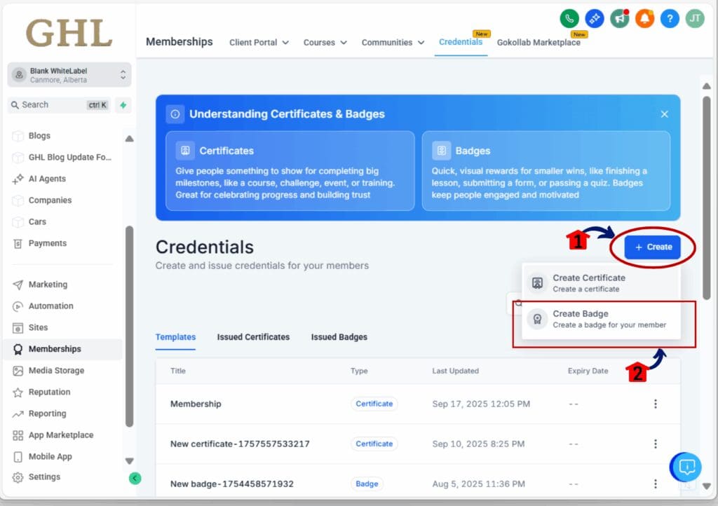 membership badges - create