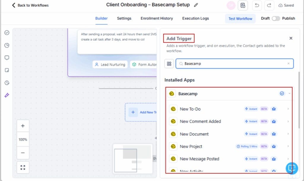 GHL Basecamp integration
 - Add a Basecamp Trigger (Optional)