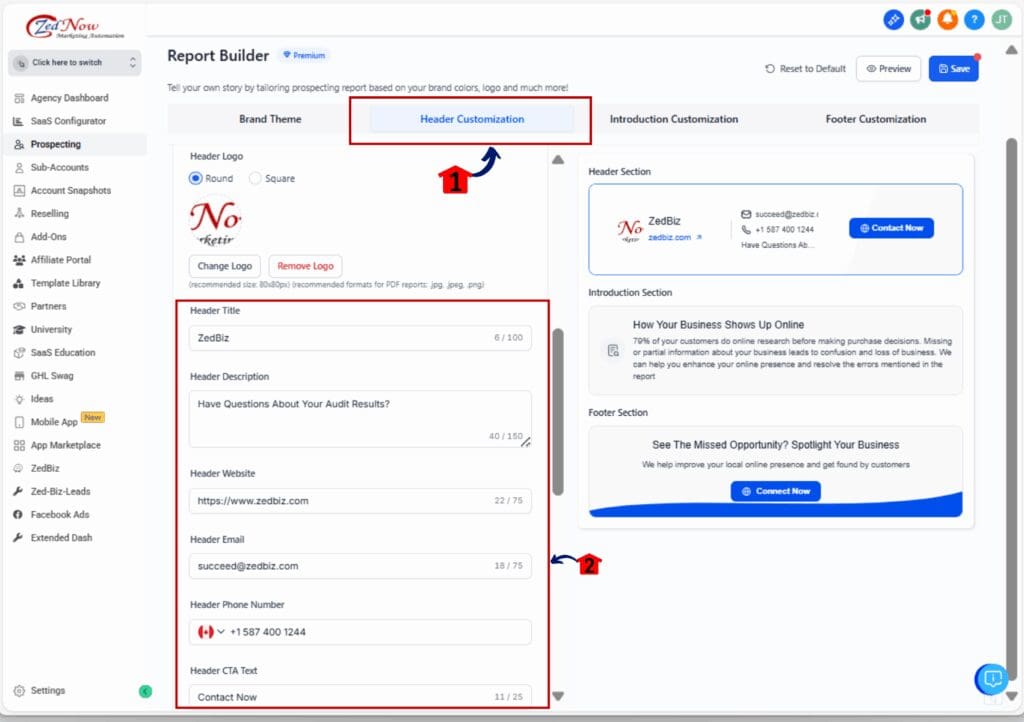 pdf branding customization - header