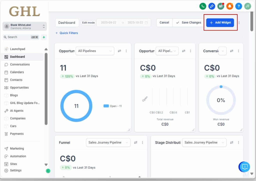 reporting dashboard tools - create widget