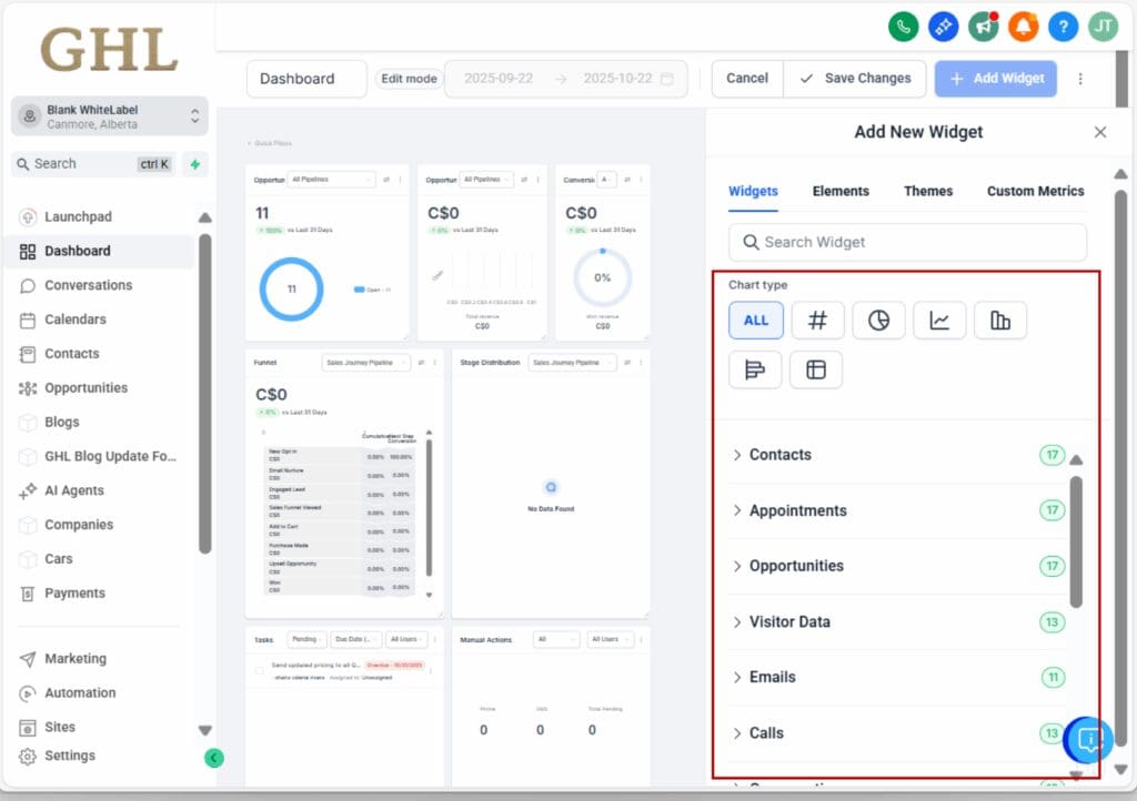 reporting dashboard tools - custom widget
