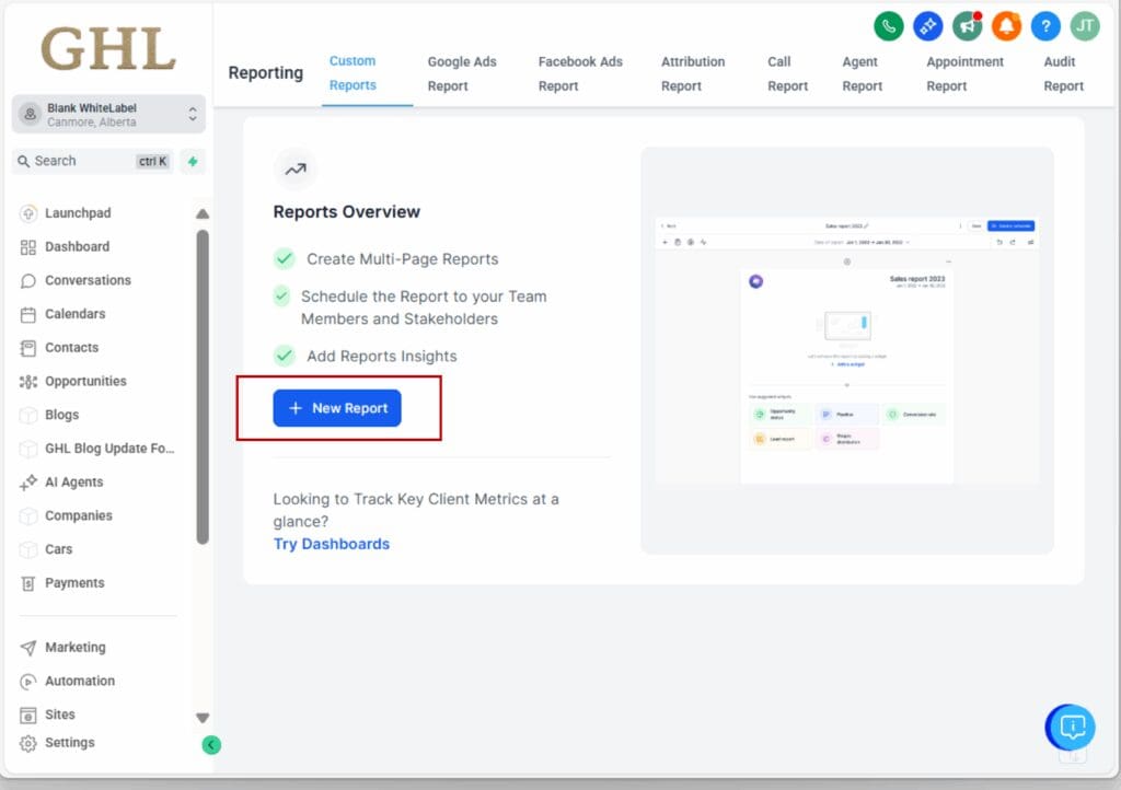 reporting dashboard tools - custom report