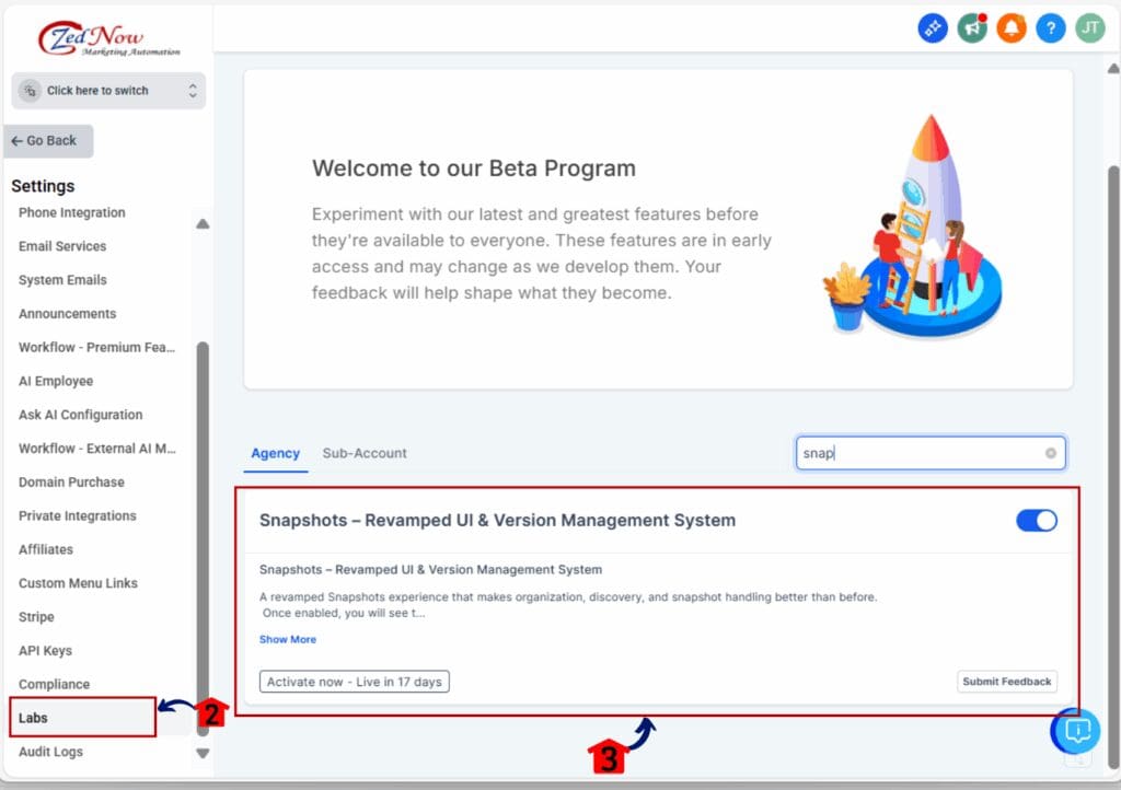 snapshot version control - toggle on