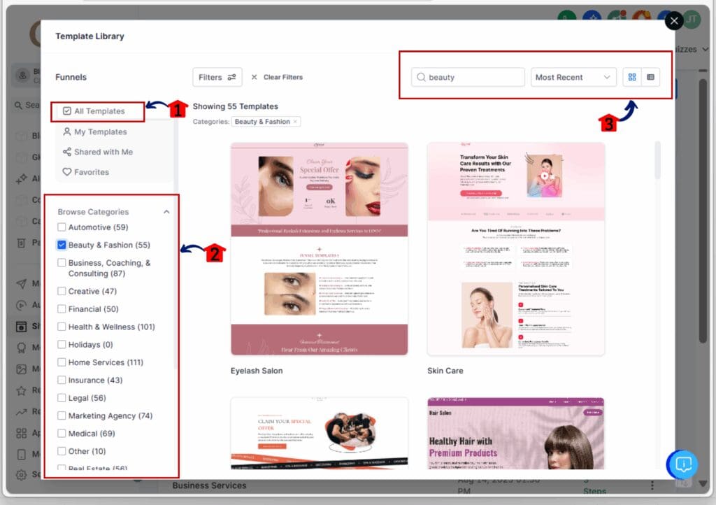 template library update - search