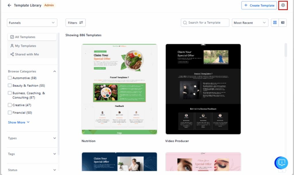 template library settings
 - Open the Settings Panel