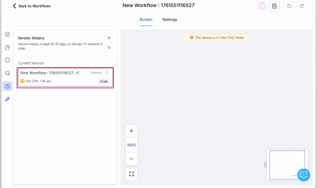 GoHighLevel workflow version history - Browse Existing Versions