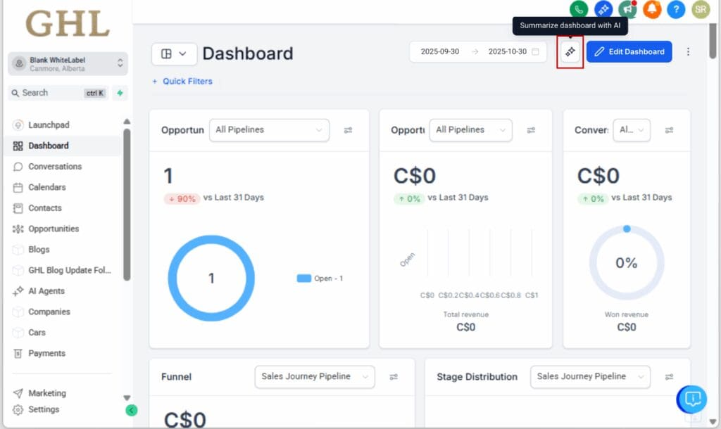 GHL AI dashboard insights
 - Summarize Your Dashboard with AI