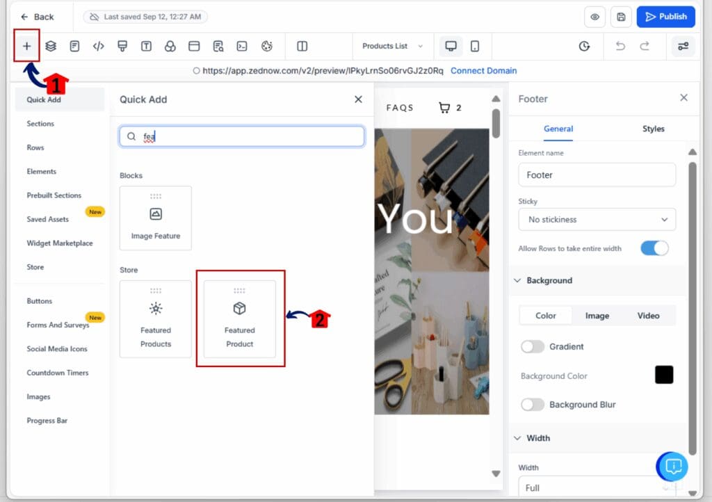 feature product widget - add