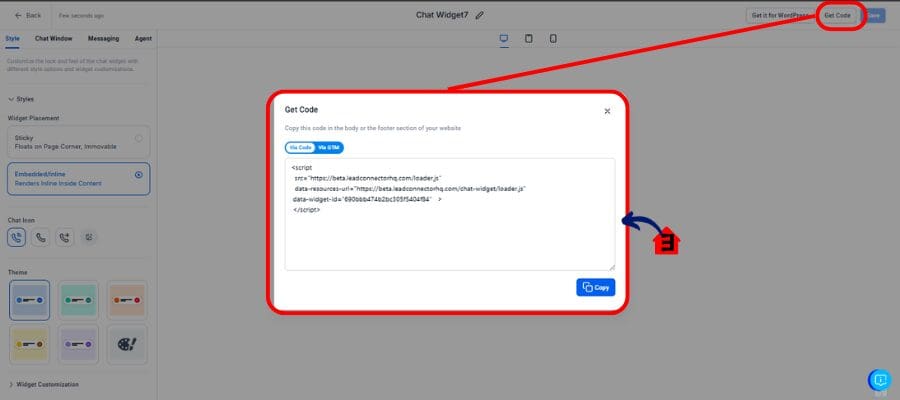 ghl chat widgetcode snippet