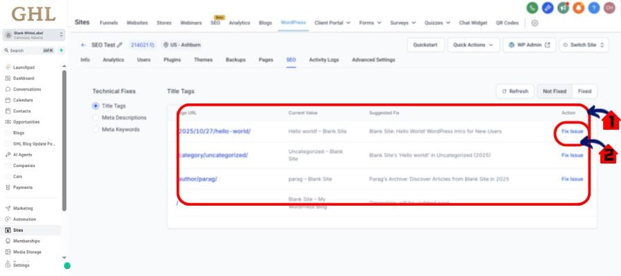 ghl wordpress seo errors