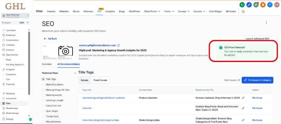 ghl wordpress pixel activated