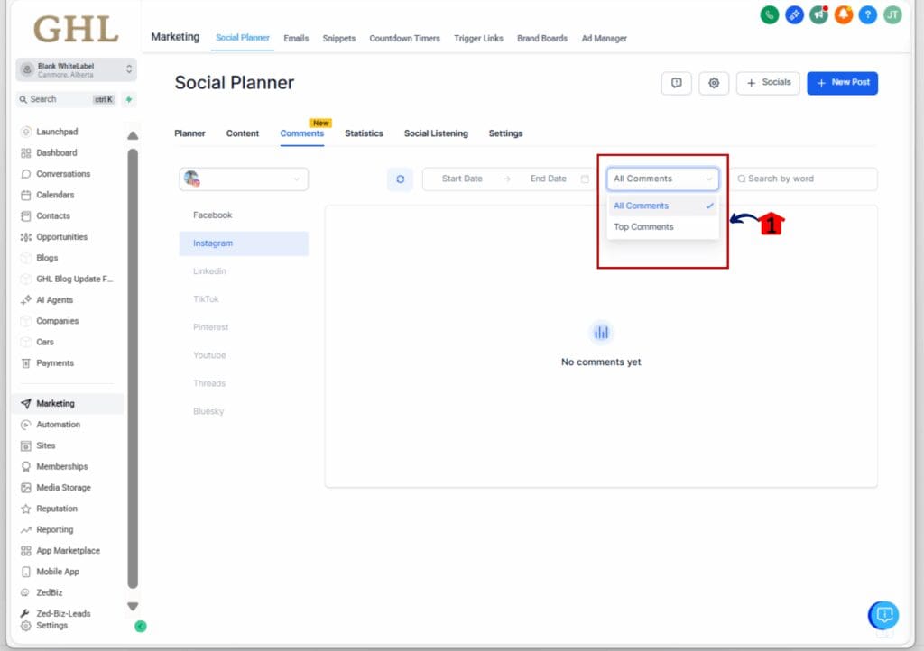 instagram comment management - view