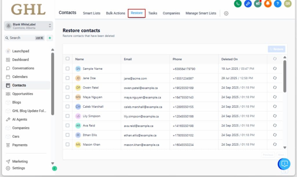 trash recovery access
 - Open the Trash View