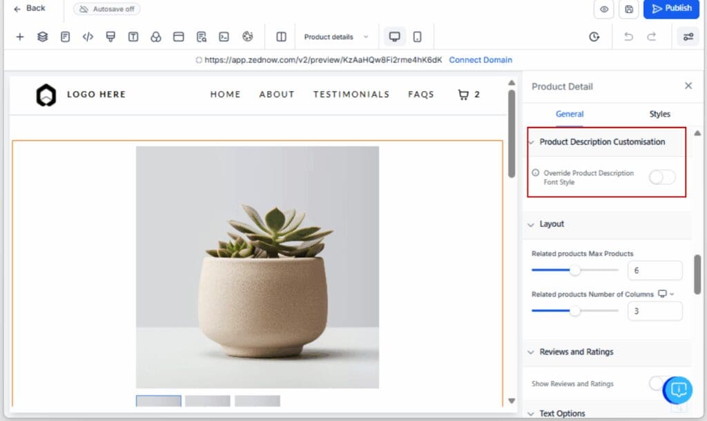 GHL Product Description Styling
 - Find Product Description Customisation Panel