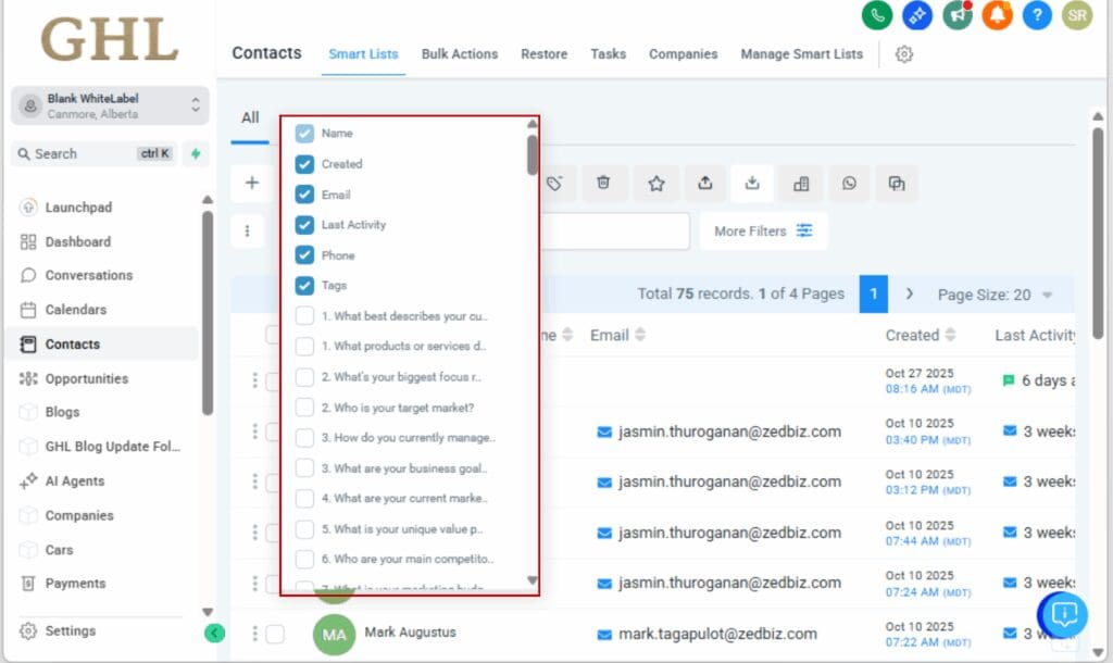 Smart List Filters
 - Customize Your Columns